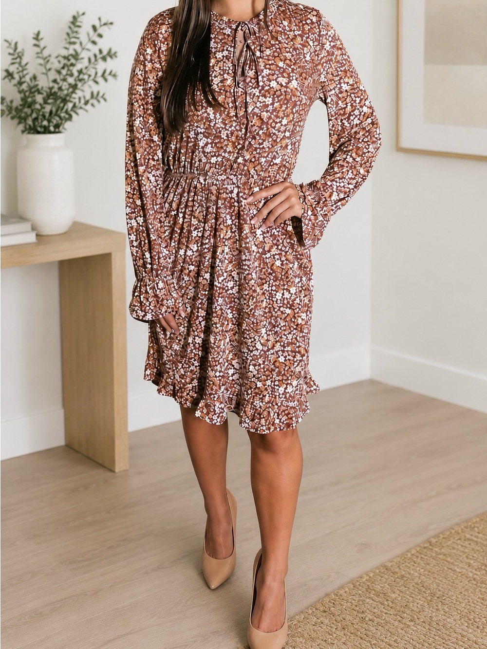 NWT Stitchfix Gilli Floral Tie-Neck Long-Sleeve Dress